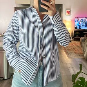 White and Blue Striped Poplin Button Down